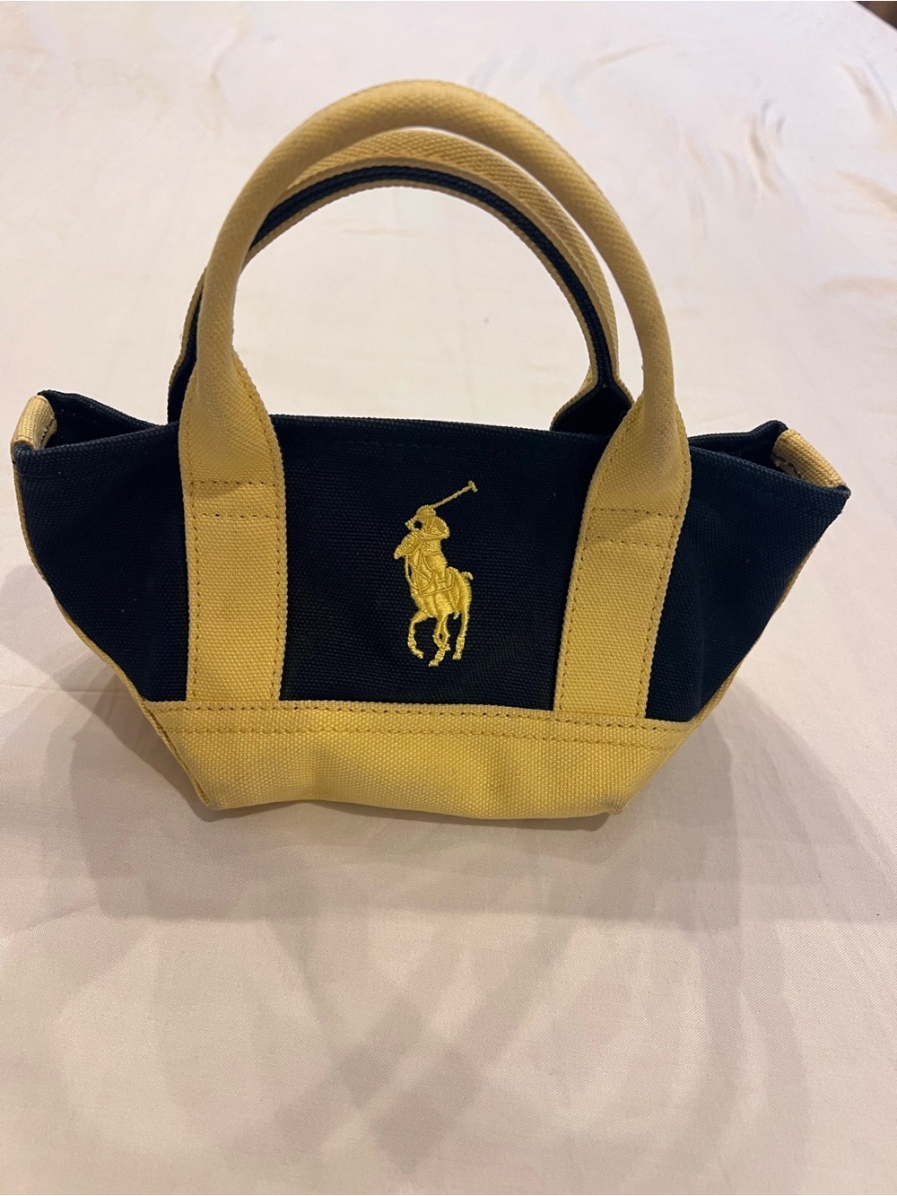 Ralph Lauren Navy Canvas Mini Tote with Yellow Trim
